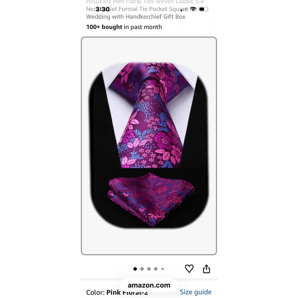 HISDERN Mens Floral Tie Pocket Square Set Pink Purple Woven Classic 3.4" Necktie